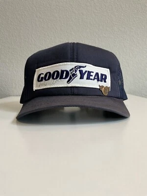 Gorra Goodyear firmada por Rick Mears de colección sin espalda con bandera de carreras de águila prendedor sombrero Foto 1 de 4