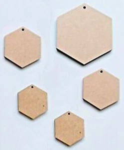 Hexagonal DIY Natural Wood Pieces Slice Unfinished Crafts Wooden Hexagon 1 Hole - Picture 1 of 1