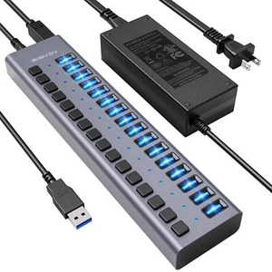 Concentrador USB alimentado por ACASIS Multi puertos USB 3.0 Concentrador de datos/carga Conmutador individual de 12 V - Imagen 1 de 18
