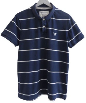 Camisa Polo American Eagle L Azul Marino y Blanco Rayas Ajuste Vintage Foto 1 de 3