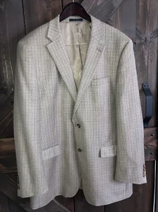 Ralph Lauren Mens Blazer Beige Check Plaid Silk Wool Lined Jacket Sport Coat 44L - Picture 1 of 6