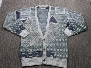 Cardigan Sweater Grunge Vintage 90's Kurt Cobain Geometric Men's Medium Skater - Picture 1 of 13