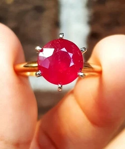 5ct Natural Red Ruby Solitaire Solid 14K Yellow Gold Ring Wedding Engagement - Picture 1 of 10