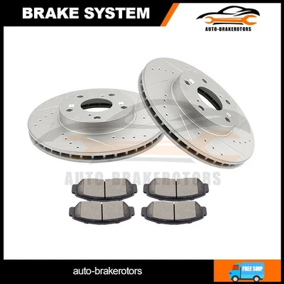For 2003-2007 Honda Accord Front Drill 2 Brake Rotors w/ 4 Ceramic Pads - Image 1 of 4