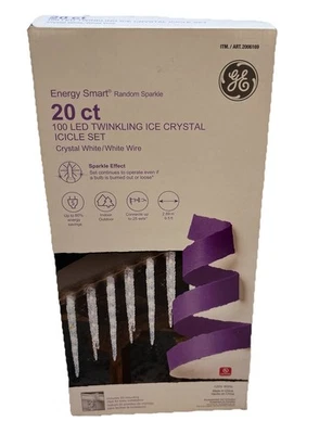 GE 100 LED Twinkling Ice Crystal Icicle Set White 20 Count  9.5 ft Energy Smart - Image 1 of 4