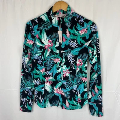 Jaqueta Pulôver Feminina Tommy Bahama Tropical Golf 1/2 Zíper Preta/Verde Tamanho P - Imagem 1 de 4
