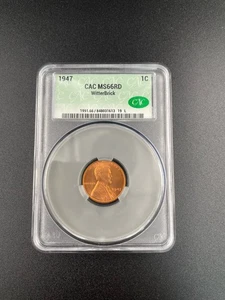 1947 CAC MS66RD WitterBrick 1C Coin Hand Signed Label - Picture 1 of 2