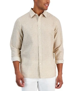 Michael Kors Men's Classic-Fit Leaf Print Long Sleeve Shirt-Khaki-Medium - Picture 1 of 3