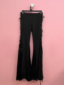 Romwe Goth Contrast Lace Elastic Waist Unlined Flare Leg Pants Size S Black - Picture 1 of 8