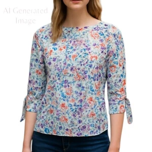 NEW The Limited Womens Stretch Knit Top Multicolor Floral Slit Sleeves Size L - Picture 1 of 10