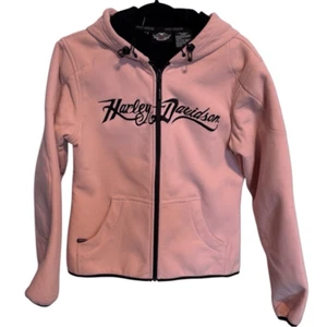 Harley Davidson- Soft Shell Zip Front Lightly Padded Pink Hoodie Jacket, M - Picture 1 of 14