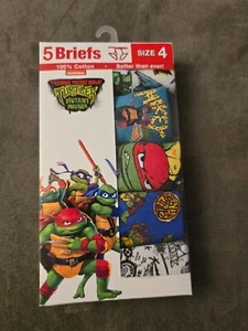 Teenage Mutant Ninja Turtles Boys Size 4 Briefs 5 Pair Cotton Underwear NEW - Picture 1 of 3