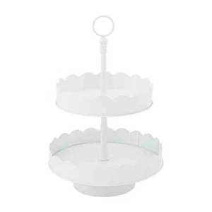 Bandeja en niveles de metal blanco pintada para casa con borde festoneado - Imagen 1 de 2