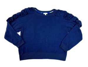 C Apparel Womens Sz L Shirt Long Sleeve Ruffled Sweater Navy Top Rayon Blend EUC - Picture 1 of 7