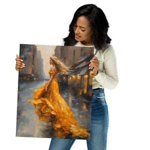 Poster - Golden Elegance - Zauberhafte Frau im fließenden Kleid - Bild 1 von 1