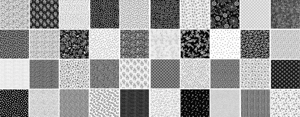 RILEY BLAKE, MICHAEL MILLER U.A. Stoffpakete Patchworkstoffe Black & White - schwarz-weiß - 25x25, 10x10, 5x25 cm