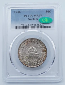 1936 Norfolk Commemorative 50c Half Dollar PCGS & CAC MS67 - C1946 - Picture 1 of 5