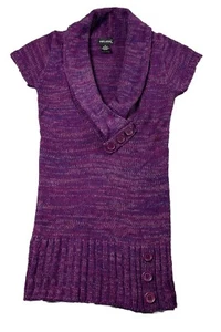 Wet Seal Acrylic V-neck Sweater Dress Womens M Short Sleeve Knit Purple - Picture 1 of 5