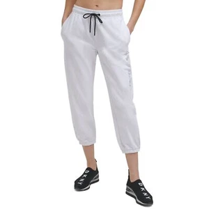DKNY Sport Women's Large White Cotton Embellished Logo Jogger Pants - Picture 1 of 1