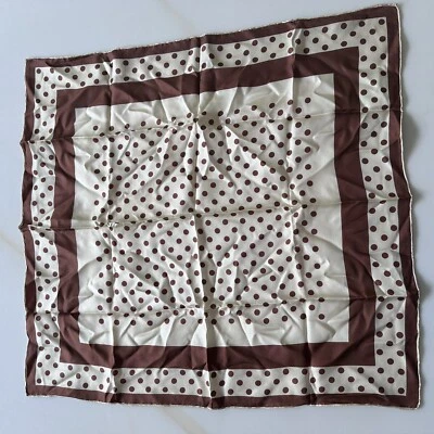 "Bufanda vintage marrón y blanco a lunares 27"" x 25"" unisex" Foto 1 de 4