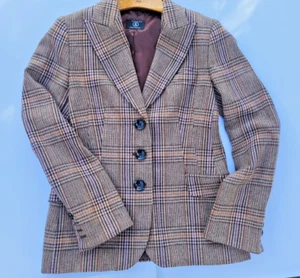 Sonia Bogner Womens Houndstooth Equestrian Long Wool Cashmere Blazer Size 8 - Picture 1 of 5