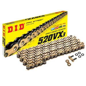 MF7483 Catena Trasmissione Moto DID VX3 Passo 520 120 Maglie Oro Gold con X-Ring - Foto 1 di 6