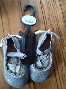 Laura Ashley Baby Girl Sliver Glitter Ballerina Style Shoes. Size 6-9M. New!