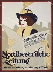Hans Rudi Erdt Bayern Zeitung Nürnberg Fürth Art Deco Mode Jagd Postillon Plakat - Bild 1 von 1