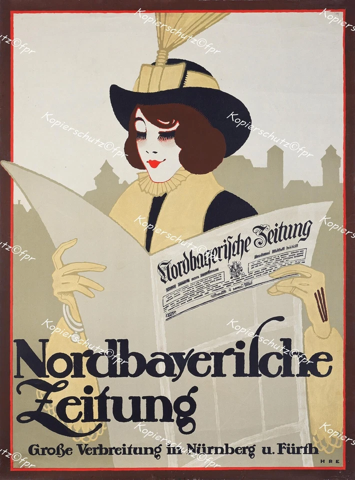 Hans Rudi Erdt Bayern Zeitung Nürnberg Fürth Art Deco Mode Jagd Postillon Plakat - Bild 1 von 1