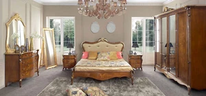 CAMERA DA LETTO COMPLETA IN LEGNO COLOR NOCE E FOGLIA ORO - Imagen 1 de 4