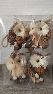  4 Sisal & Tannenzapfen Eule Ornamente Wald Natur Wald Tier Deko  - Bild 1 von 4