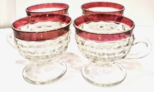 Vintage Indiana Glass Ruby Red Band Punch Cups Diamond Point Footed Set of 4 - Picture 1 of 7