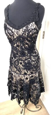 Vestido SUE WONG Nocturne Negro Cuentas Crochet Cinta Bordado Encaje Aleta 6 Foto 1 de 4