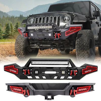 Front/Rear Bumper w/ Paintable Trim LED Light For 2007-2018 Jeep Wrangler JK Red - Image 1 of 4