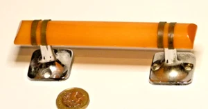 1 x BUTTERSCOTCH BAKELITE & CHROME DOOR HANDLE/PULL ART DECO CATALIN PHENOLIC - Picture 1 of 3