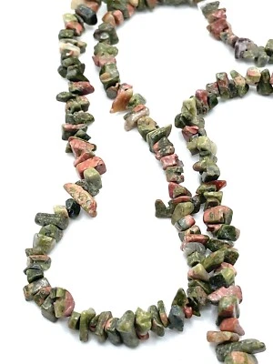 Unakite Jasper Chip Third Eye Chakra Necklace Healing Crystal Stone 17” 1960s — 第 1/4 张图片