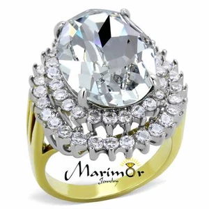 Anillo de cóctel de acero inoxidable 316 de cristal ovalado transparente de 14,5 quilates talla 5-10 - Imagen 1 de 7