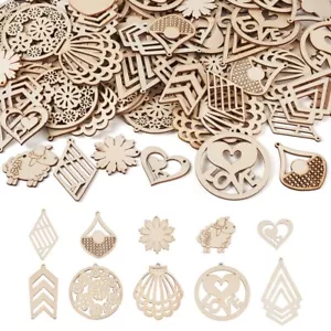 100x Undyed Sheep Flower Rhombus Teardrop Natural Wooden Big Pendants 34~72.5mm - Picture 1 of 9