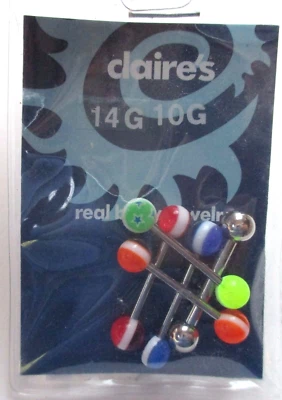 M2 A 10g 14g Acero quirúrgico Raya Brillante 5 piezas LENGUA BARRA CUERPO JOYERÍA Foto 1 de 4