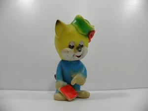 Vintage Rubber Squeak Toy Kitty Green Hat Red Shovel - Picture 1 of 6