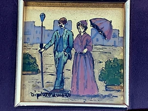 VINTAGE P. MANA SIGNED DIPINTO A MANO OIL ON GOLDLIF MINIATURE PAINTING FRAMED - Picture 1 of 7