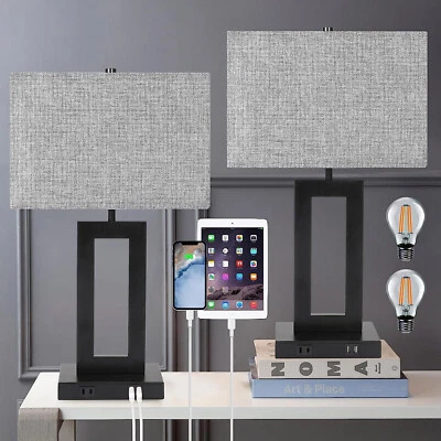 Lámpara de Mesa Control Táctil con 2 Puertos USB Regulable de 3 Vías Moderna Noche Juego de 2 Foto 1 de 4