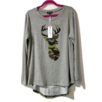 Simply Southern Women’s Deer Head Camouflage Tunic Top Hi Low Size L Large NWT - Image 1 of 4