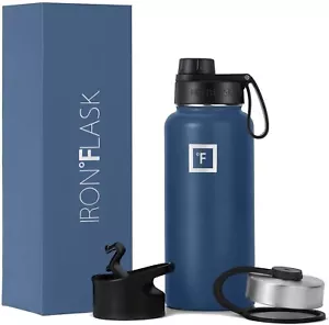 Botella de agua deportiva HIERRO °FLASK, 3 tapas (tapa de pico), a prueba de fugas, termo - Imagen 1 de 78