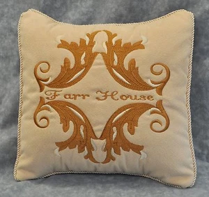 NEW Corded Embroidered & Personalized Pillow made w Faux Cream Suede Fabric 12" - Picture 1 of 3
