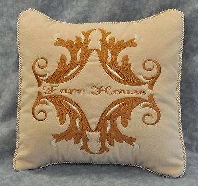 NEW Corded Embroidered & Personalized Pillow made w Faux Cream Suede Fabric 12" - Image 1 of 3