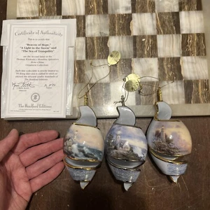 Set Of 3 Thomas Kinkade Shoreline Splendor Spiral Ornaments Lighthouse Authentic - Picture 1 of 13