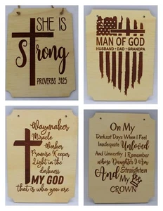 INSPIRATIONAL RELIGIOUS SMALL LASER ENGRAVED WOOD WALL PLAQUE SIGN CHOICE - Picture 1 of 5