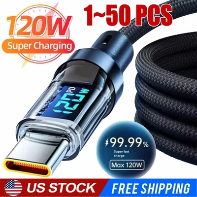 120w Super Fast USB Type-C Charging Braid Phone Charger Lead with Display LOT - Image 1 of 4
