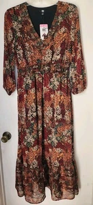 Frye Maxi Dress Size: Sm Autumn Floral Blouson Western Boho Ruffle Tiered - Picture 1 of 4